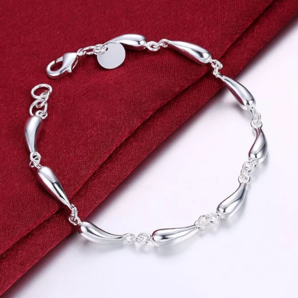 COPY - 925 Sterling Silver bracelet stamped water droplet
